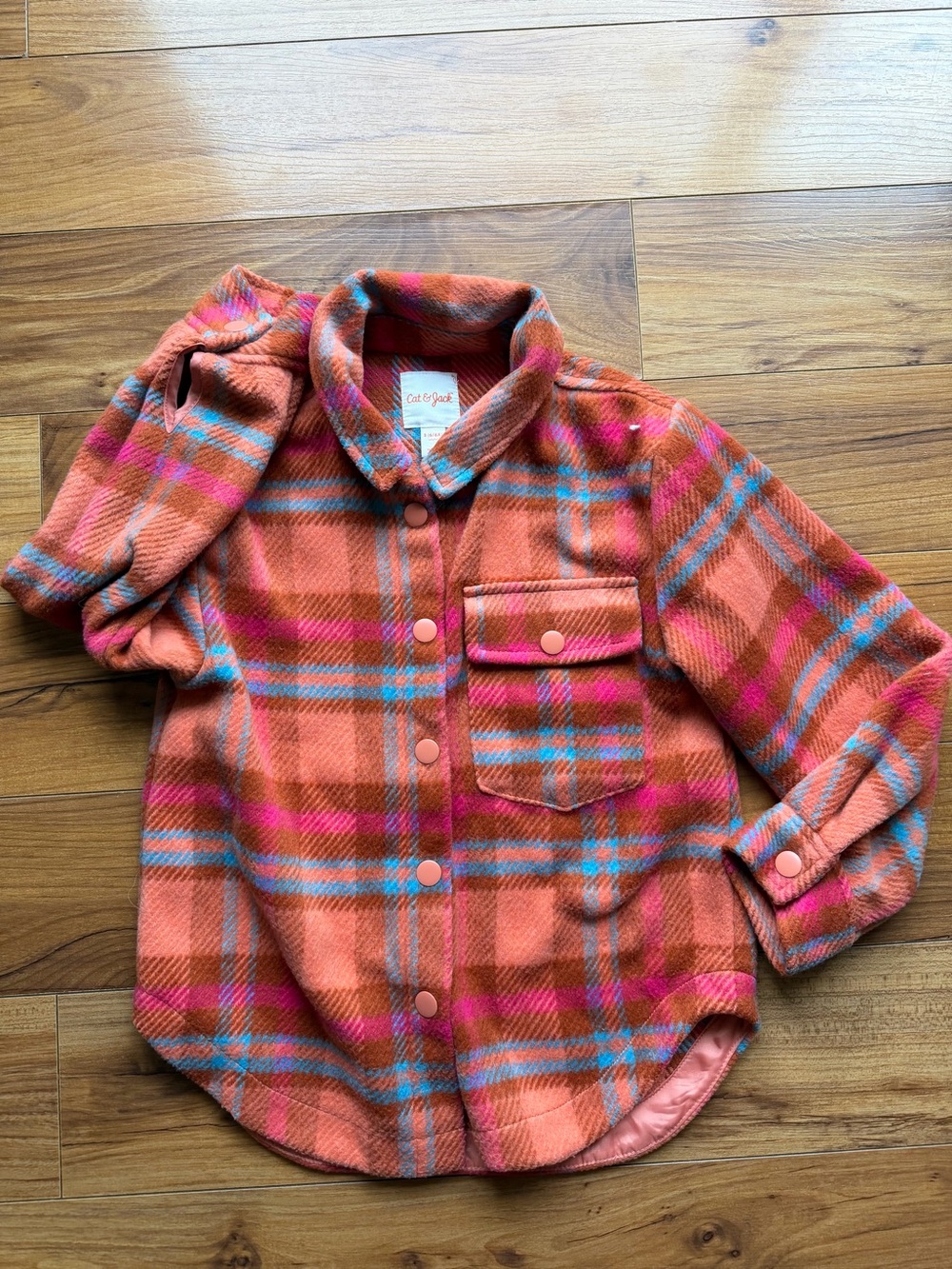 Cat & Jack Orange and Pink Plaid Button-Up Shirt Jacket for Kids
